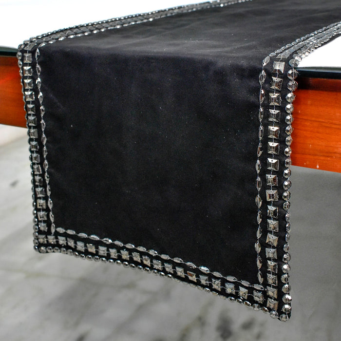 Black Faux Suede Decorative Table Runner - Cierra