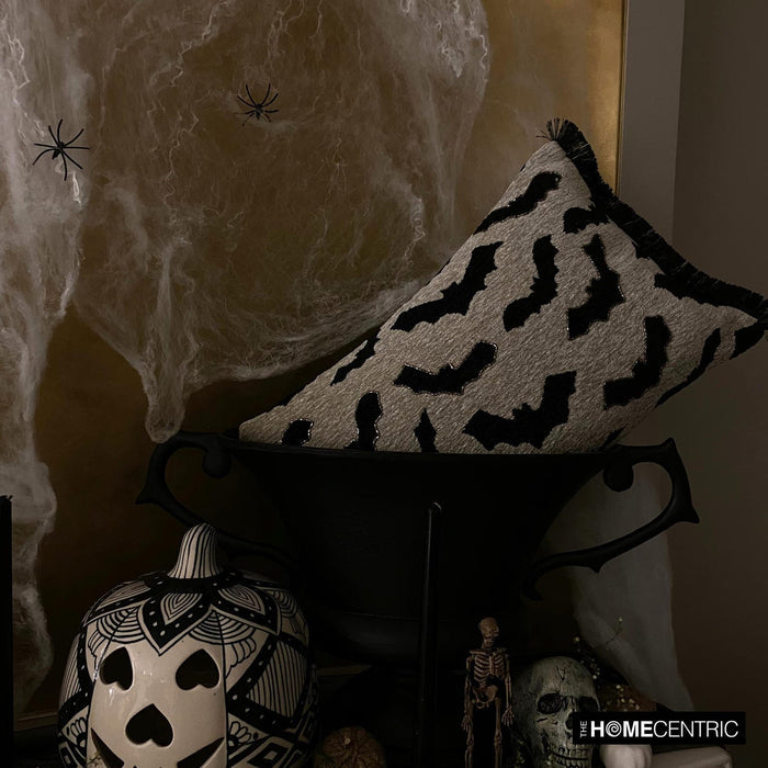Black Jacquard Decorative Lumbar  Pillow Cover - Gothic Bats