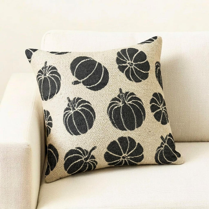 Black Jacquard Decorative  Throw Pillow Cover - Noir Pumpkin