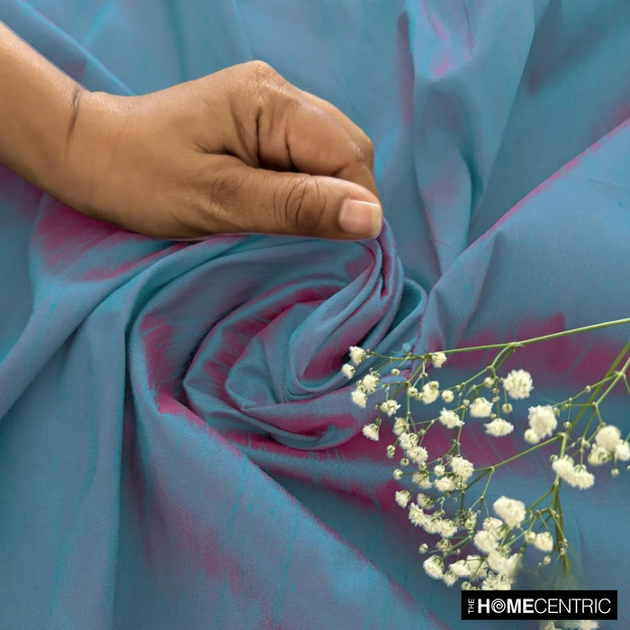 Blue And Red Art Silk / Faux Silk Fabric By The Yard