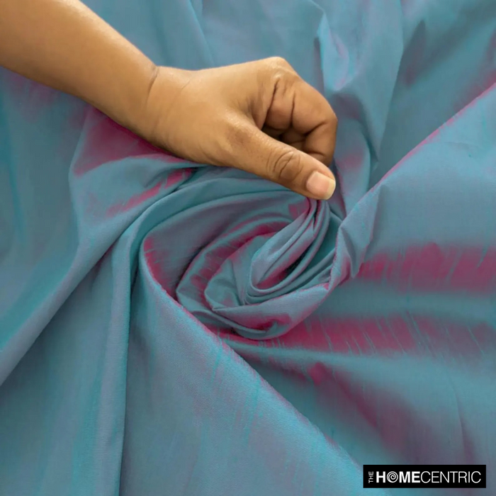 Blue And Red Art Silk / Faux Silk Fabric By The Yard