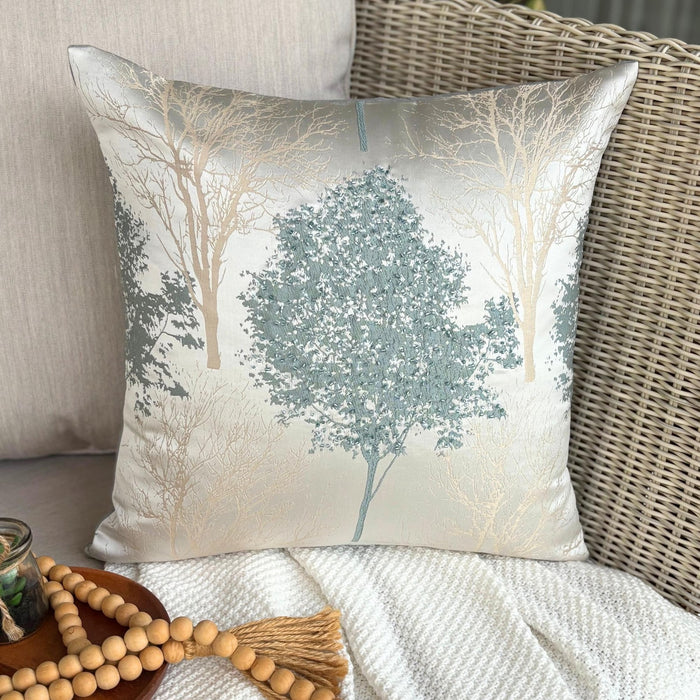 Blue Jacquard Throw Pillow Cover - Frozen Woods