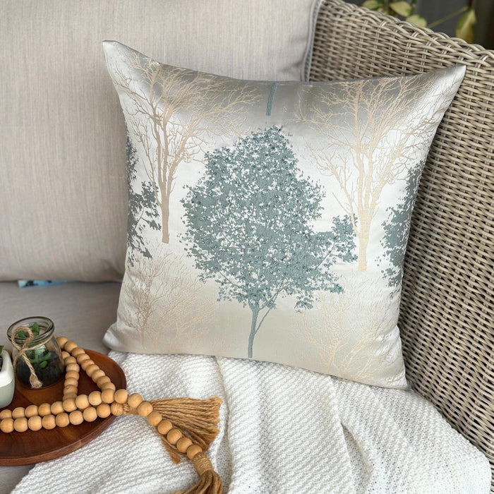 Blue Jacquard Throw Pillow Cover - Frozen Woods