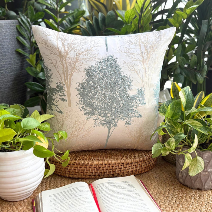 Blue Jacquard Throw Pillow Cover - Frozen Woods