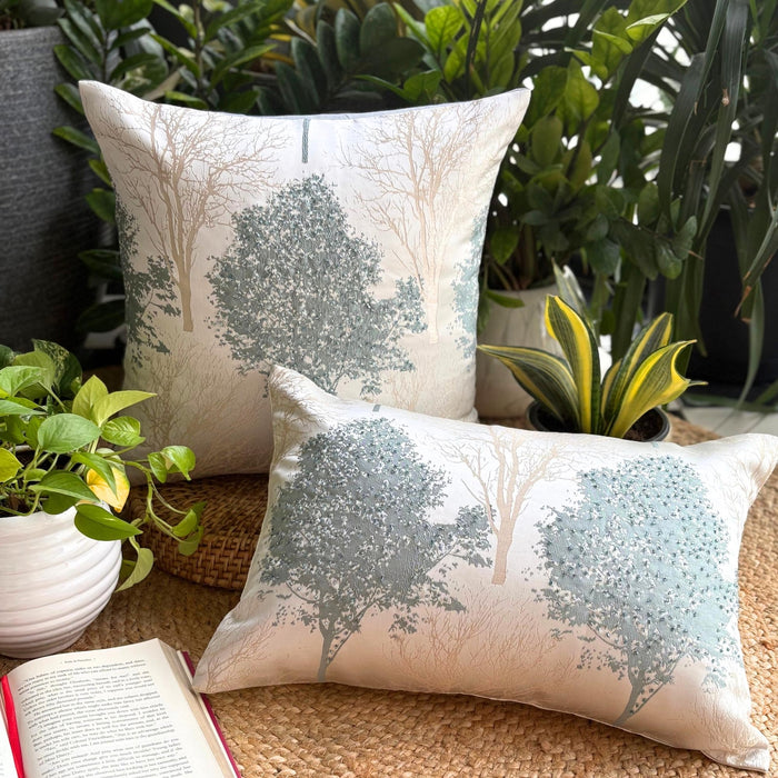 Blue Jacquard Throw Pillow Cover - Frozen Woods