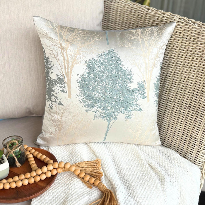 Blue Jacquard Throw Pillow Cover - Frozen Woods