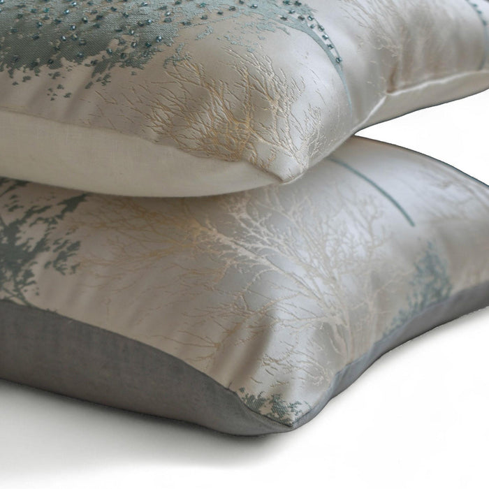 Blue Jacquard Throw Pillow Cover - Frozen Woods