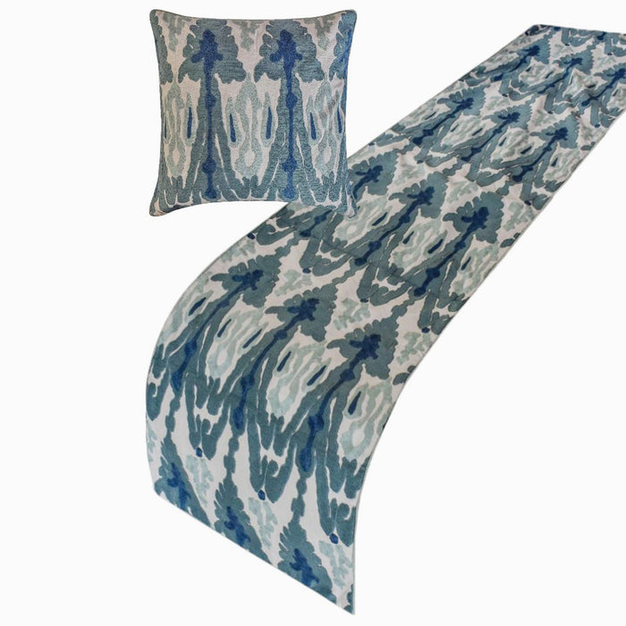 Blue Mirage - Cotton Blue Decorative Bed Runner and Pillow Cover