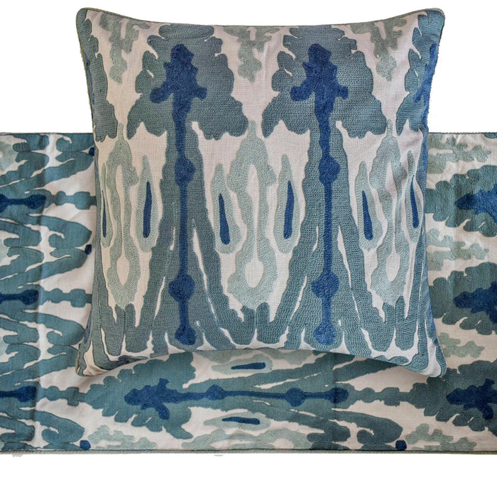 Blue Mirage - Cotton Blue Decorative Bed Runner and Pillow Cover