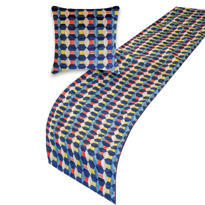 Blue Patterns - Velvet Blue Decorative Bed Runner and Pillow Cover
