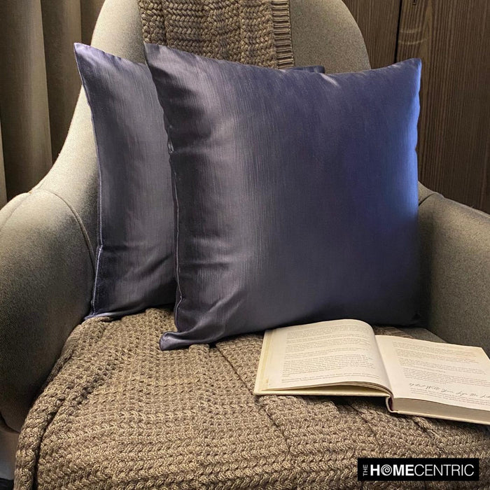 Blue Satin Throw Pillow Cover - Midnight Blue Slub Satin