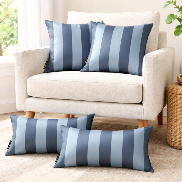 Blue Satin Throw Pillow Cover Pack of 2 - Blue Vertical