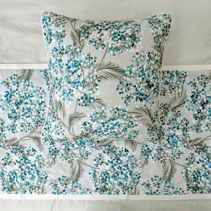 Blue Star Fauna - Cotton Blue Decorative Bed Runner and Pillow Cover