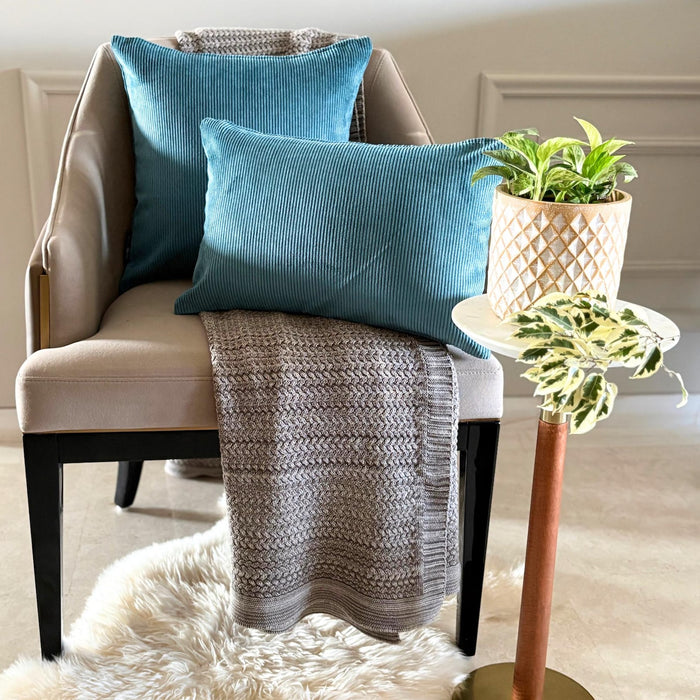 Blue Velvet Throw Pillow Cover - Blue Cords