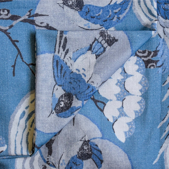 Blue, White, Gray Printed Cotton Fabric by the Yard