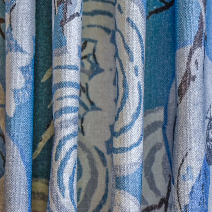 Blue, White, Gray Printed Cotton Fabric by the Yard