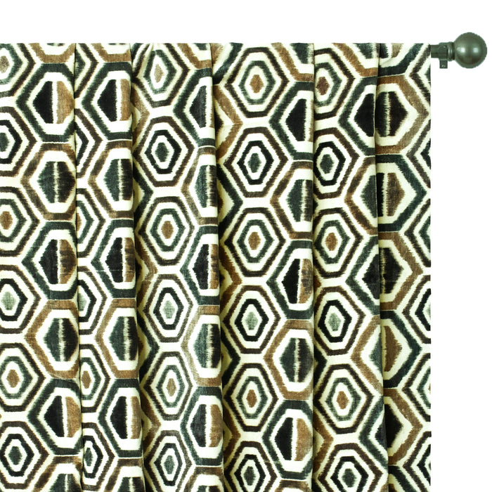 Bottle Green Geometric Digital Printed Velvet Curtain Panels