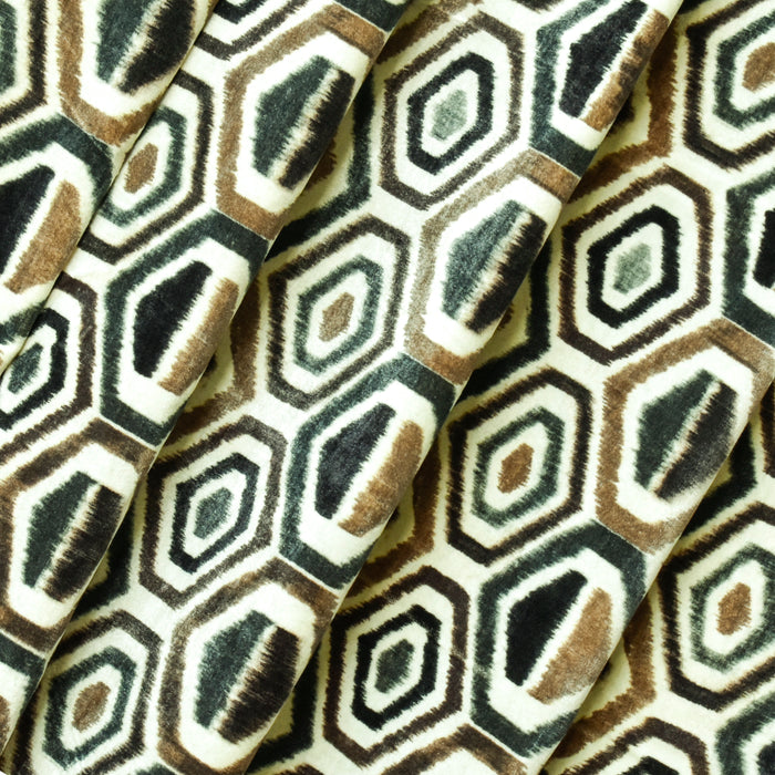 Bottle Green Geometric Digital Printed Velvet Curtain Panels
