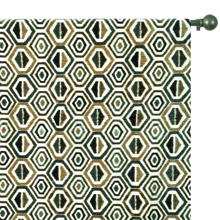Bottle Green Geometric Digital Printed Velvet Curtain Panels