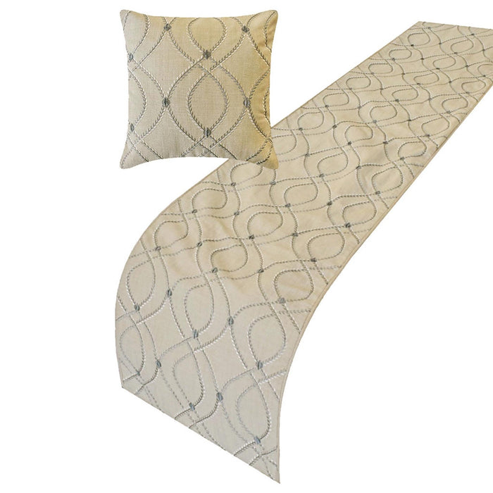 Broderie Belle - Cotton Linen Beige Decorative Bed Runner and Pillow Cover