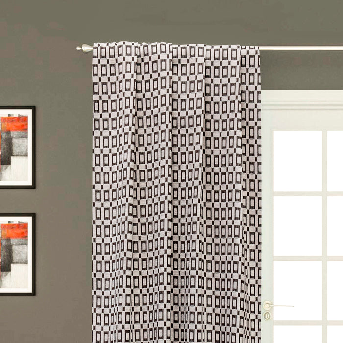 Brown Blocks Jacquard Velvet Geometric Curtain Panels