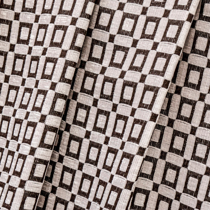 Brown Blocks Jacquard Velvet Geometric Curtain Panels