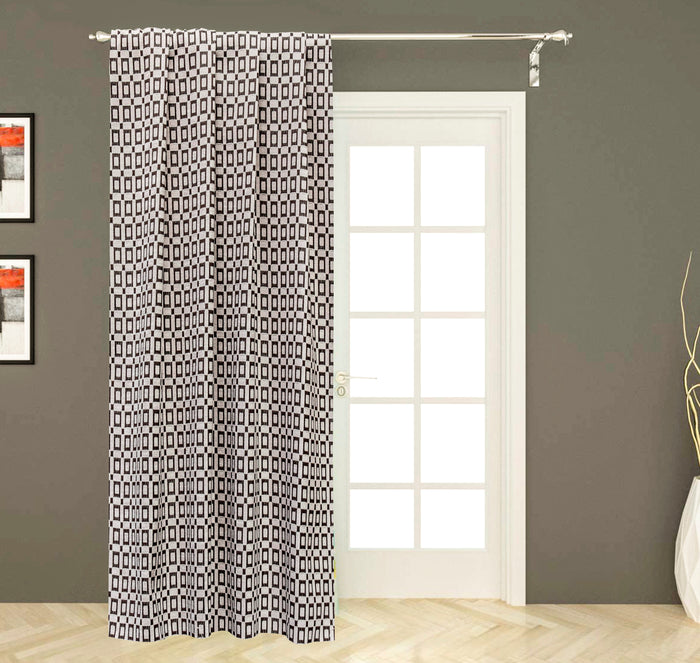Brown Blocks Jacquard Velvet Geometric Curtain Panels