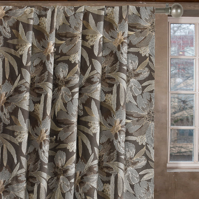Brown Flower Embroidery Wool Embroidered Curtain Panels