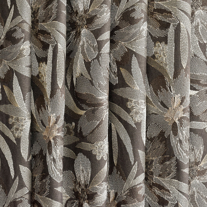 Brown Flower Embroidery Wool Embroidered Curtain Panels