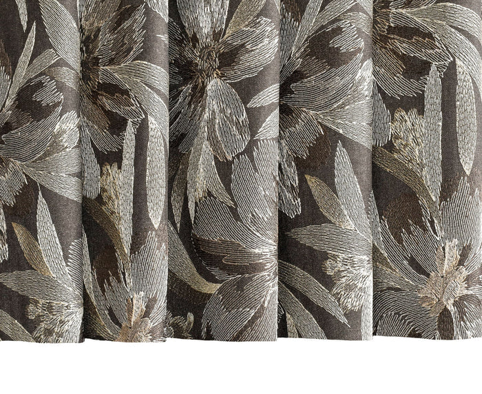 Brown Flower Embroidery Wool Embroidered Curtain Panels