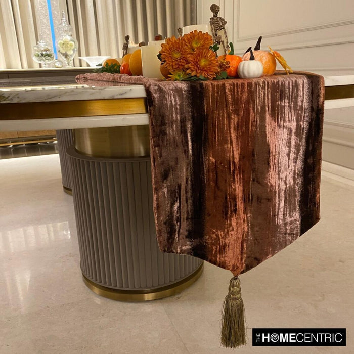 Brown Velvet Decorative Table Runner - Ombre Brown