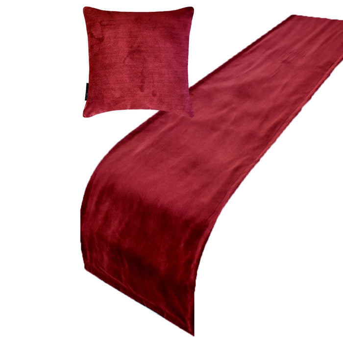 Burgundy Velvet Plush Decorative Bed Runner and Pillow Cover