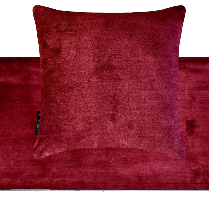 Burgundy Velvet Plush - Velvet Burgundy Decorative Bed Runner and Pillow Cover