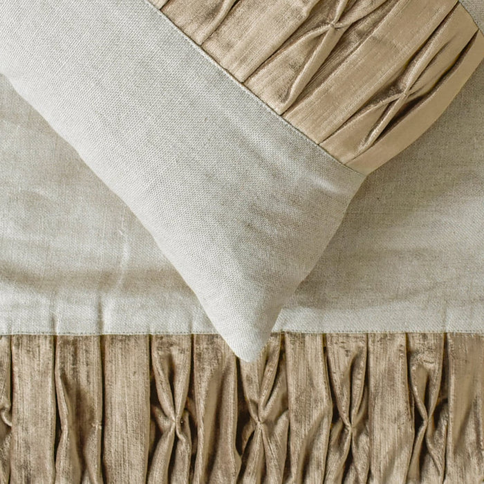 Cascade Pleats - Velvet & Linen Brown Decorative Bed Runner and Pillow Cover
