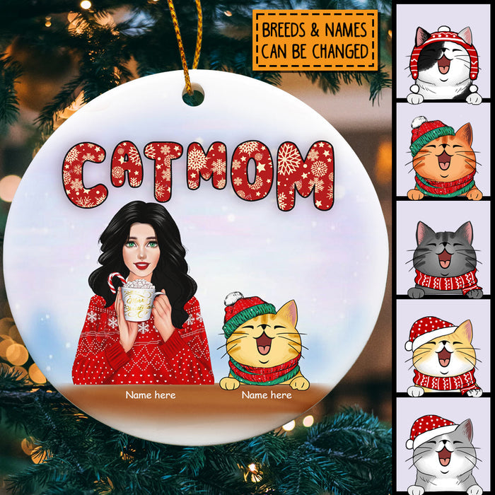 Cat Mom - Winter Girl And Cats - Personalized Cat Christmas Ornament