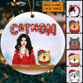 Cat Mom - Winter Girl And Cats - Personalized Cat Christmas Ornament