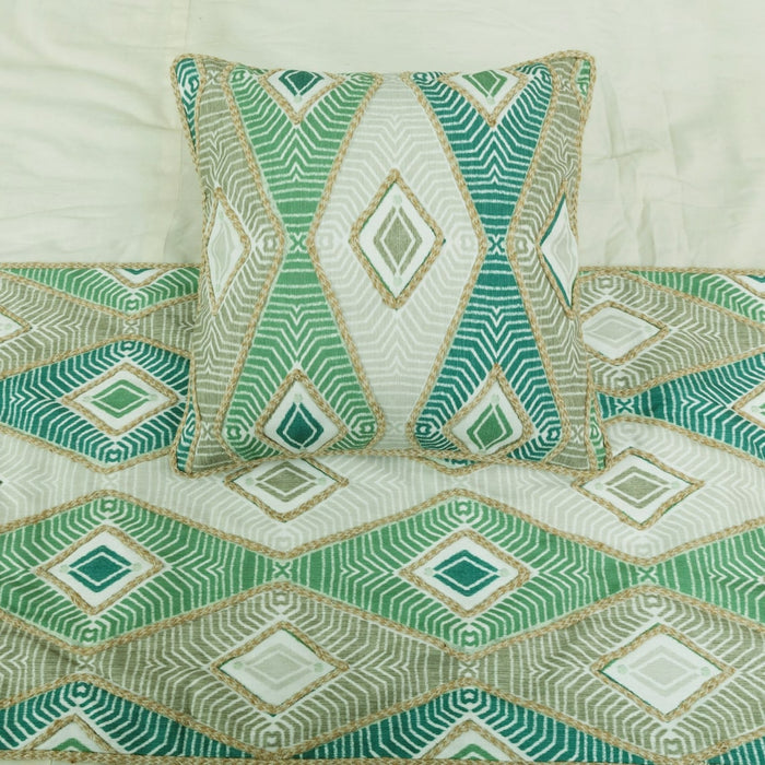 Chantico - Cotton Green Decorative Bed Runner and Pillow Cover