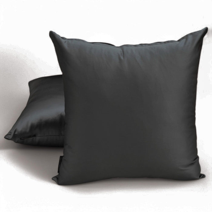 Charcoal Plain Satin Throw Pillow Cover - Charcoal Slub Satin