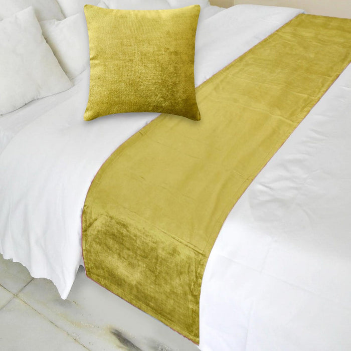 Chartreuse Velvet Plush Decorative Bed Runner and Pillow Cover