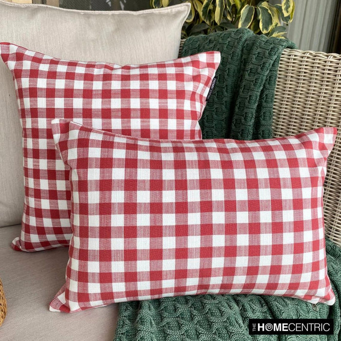 Checkmate Red - Red Cotton Decorative Throw Pillow Cover