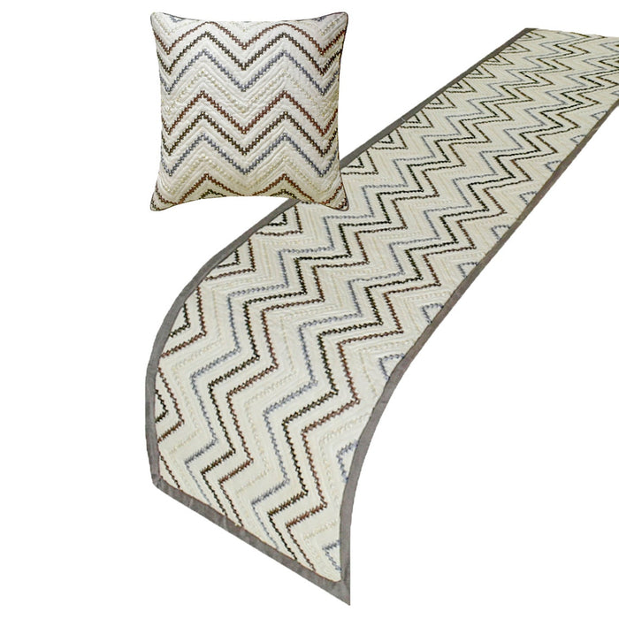 Chevron Cascade - Cotton White Decorative Bed Runner and Pillow Cover