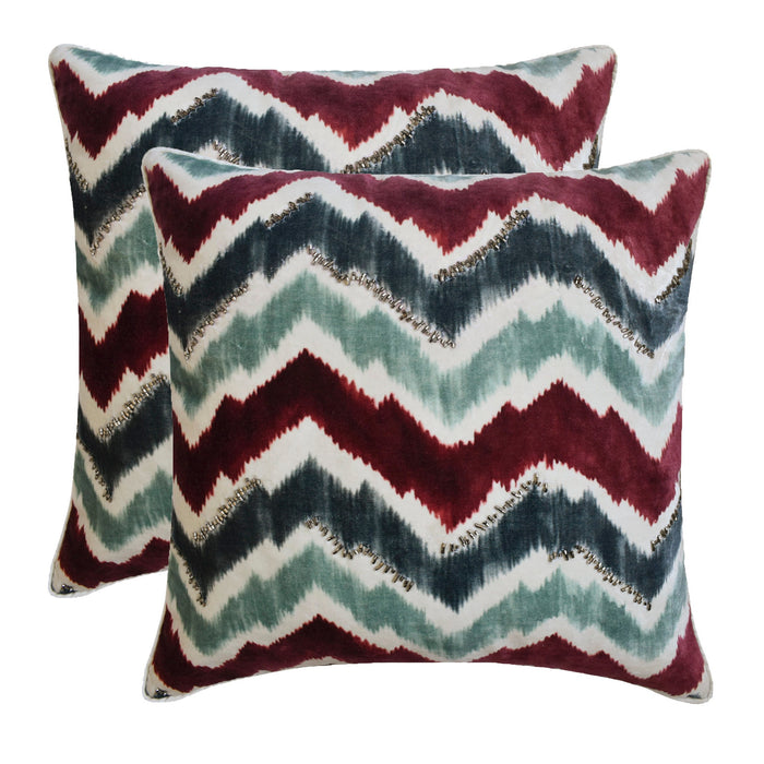 Chevron Groove - Blue Velvet Throw Pillow Cover