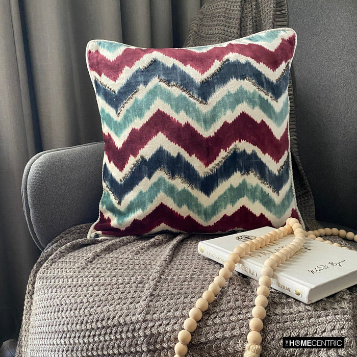 Chevron Groove - Blue Velvet Throw Pillow Cover