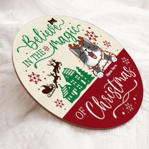 Christmas Door Decorations, Gifts For Cat Lovers, Believe In The Magic Of Christmas, Wheat And Red Welcome Door Signs , Cat Mom Gifts