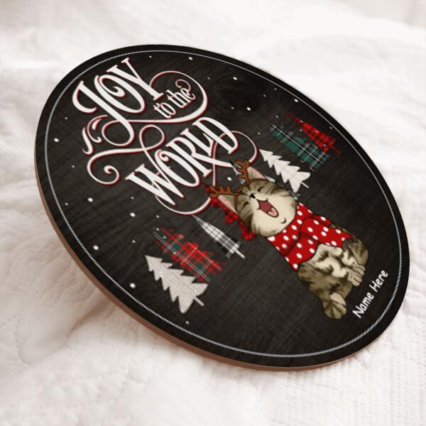 Christmas Door Decorations, Gifts For Cat Lovers, Joy To The World Starry Night Welcome Door Signs , Cat Mom Gifts