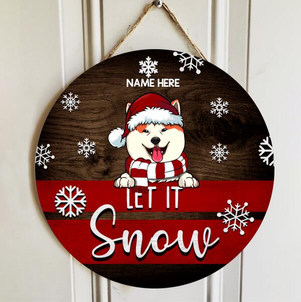 Christmas Door Decorations, Gifts For Cat Lovers, Let It Snow Red & White Background Welcome Door Sign , Cat Mom Gifts