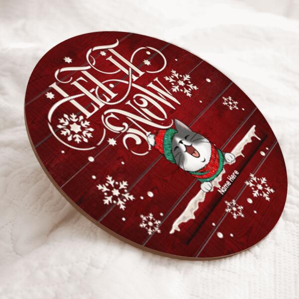 Christmas Door Decorations, Gifts For Cat Lovers, Let It Snow White Snowflake & Red Background Welcome Door Signs , Cat Mom Gifts