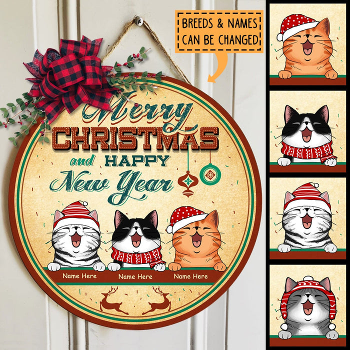 Christmas Door Decorations, Gifts For Cat Lovers, Merry Christmas And Happy New Year Welcome Door Signs , Cat Mom Gifts