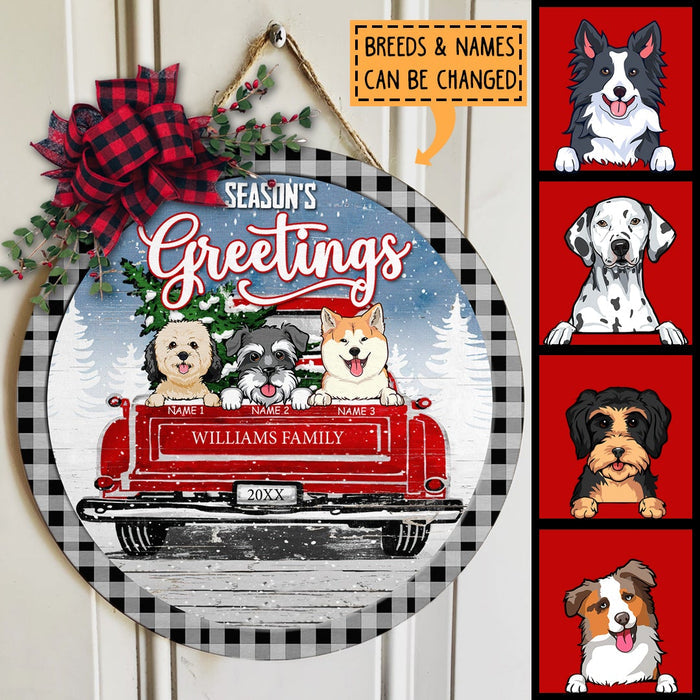 Christmas Door Decorations, Gifts For Dog Lovers, Season's Greeting Black Plaid Around Welcome Door Signs , Dog Mom Gifts