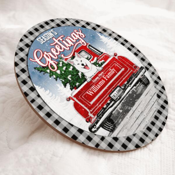 Christmas Door Decorations, Gifts For Dog Lovers, Season's Greeting Black Plaid Around Welcome Door Signs , Dog Mom Gifts
